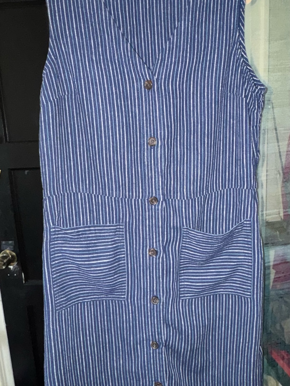 Old Navy Navy and White Vertical Stripe Blouse
